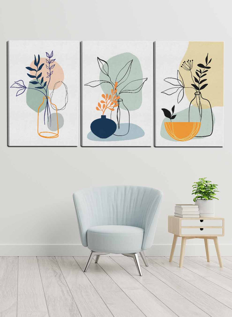 Abstract Jar Flower Leaves Paintings(set of 3)