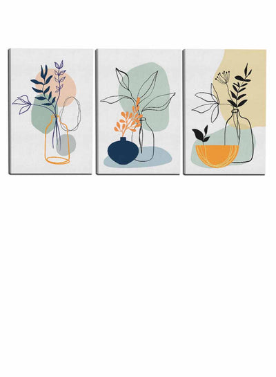 Abstract Jar Flower Leaves Paintings(set of 3)