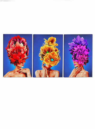Girls With Flower Abstract Paintings(set of 3)