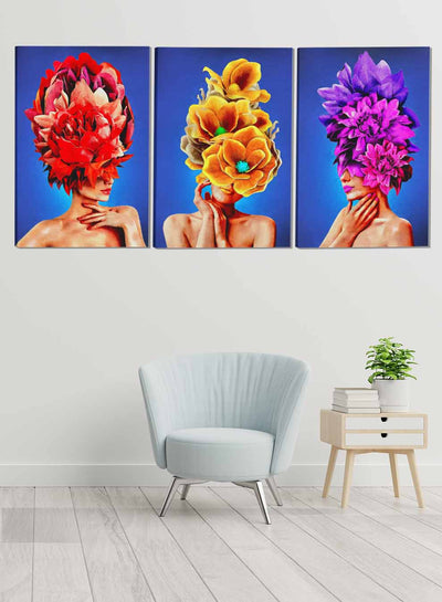 Girls With Flower Abstract Paintings(set of 3)