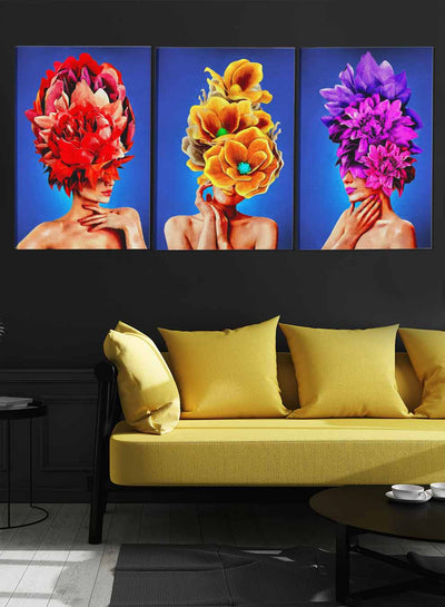 Girls With Flower Abstract Paintings(set of 3)