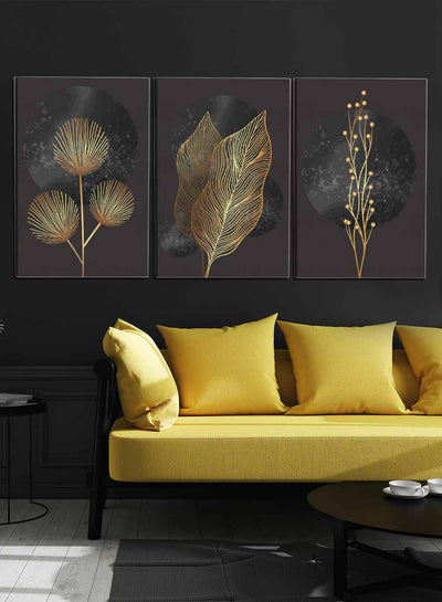 Abstract Moon Leaves Paintings(set of 3)