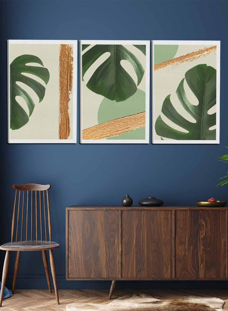 Monstera Deliciosa Leaves Paintings(set of 3)