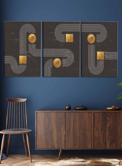 Abstract Lines Circles Squares Paintings(set of 3)