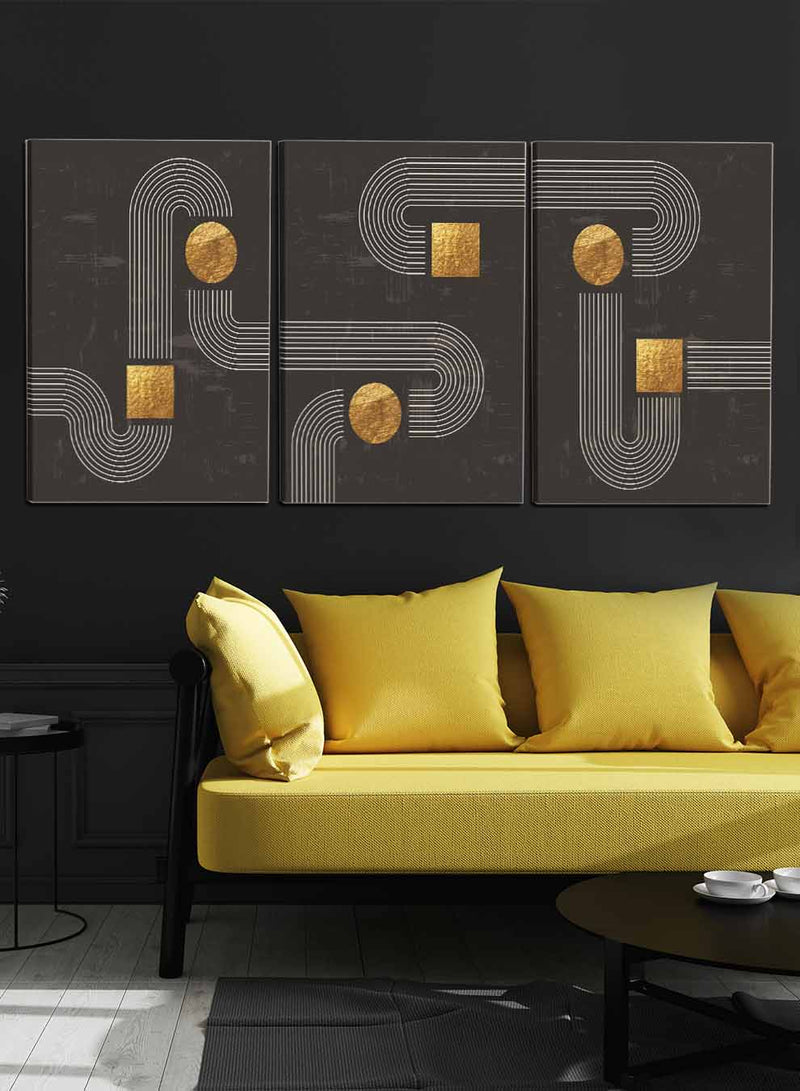 Abstract Lines Circles Squares Paintings(set of 3)