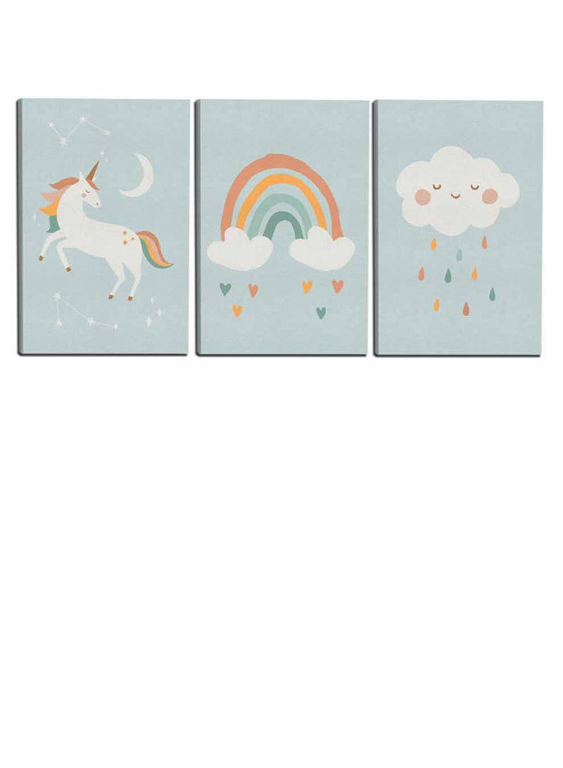 Kids Clouds Rain Hearts Shapes Paintings(set of 3)