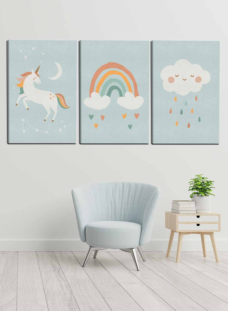 Kids Clouds Rain Hearts Shapes Paintings(set of 3)