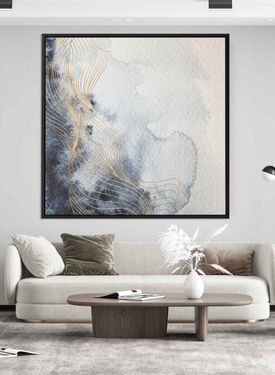 Square Canvas Wall Art Stretched Over Wooden Frame with Black Floating Frame and Abstract Painting