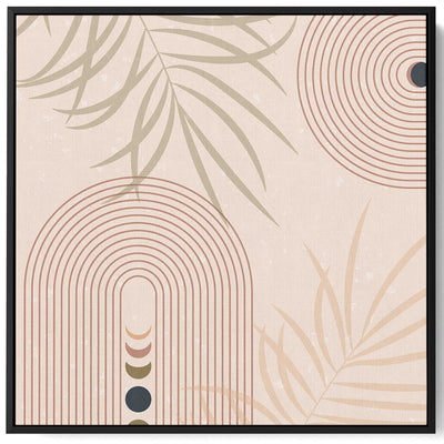 Square Canvas Wall Art Stretched Over Wooden Frame with Black Floating Frame and Moon Phases Abstract Painting