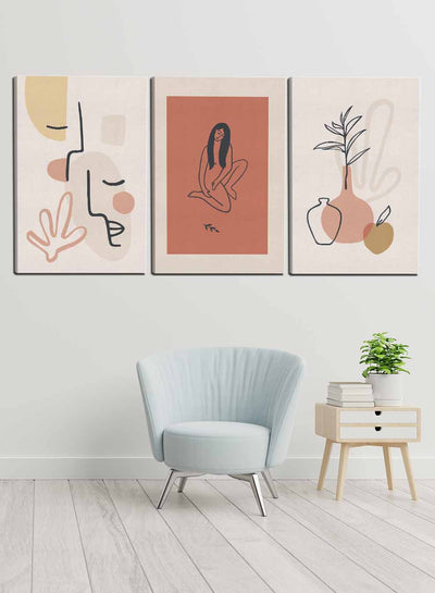 Woman and Leaves Paintings(set of 3)