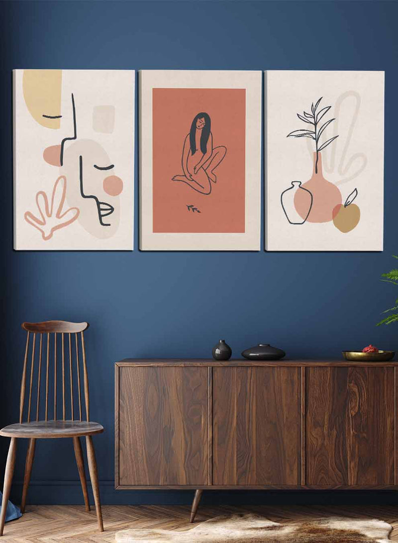 Woman and Leaves Paintings(set of 3)