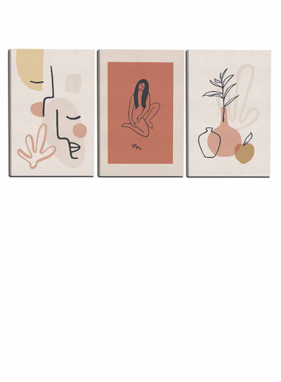 Woman and Leaves Paintings(set of 3)
