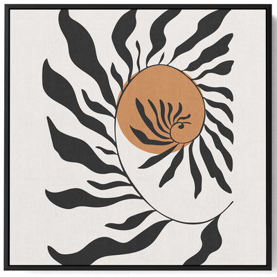 Square Canvas Wall Art Stretched Over Wooden Frame with Black Floating Frame and Trendy Floral Abstract Painting