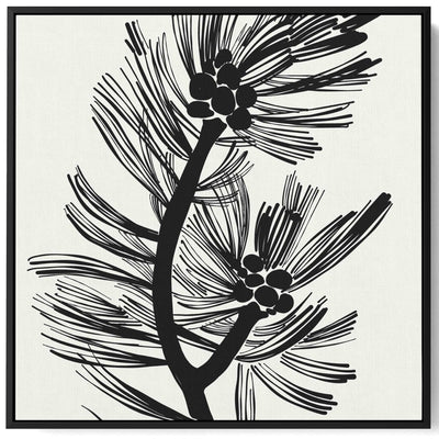 Square Canvas Wall Art Stretched Over Wooden Frame with Black Floating Frame and Trendy Botanical Art Abstract Painting