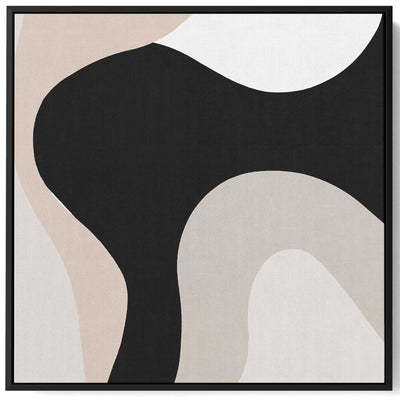 Square Canvas Wall Art Stretched Over Wooden Frame with Black Floating Frame and Curved Stripes Abstract Painting