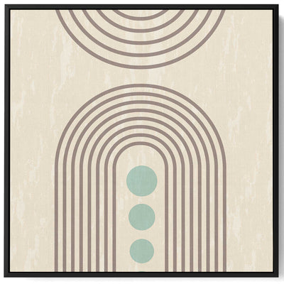 Square Canvas Wall Art Stretched Over Wooden Frame with Black Floating Frame and Light Abstract Painting