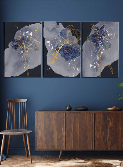 Luxury Shiny Mural Flowers Paintings(set of 3)