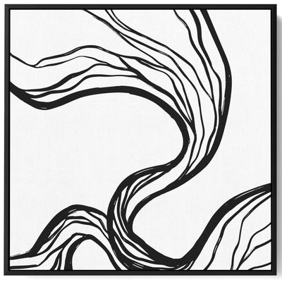 Square Canvas Wall Art Stretched Over Wooden Frame with Black Floating Frame and Abstract Art