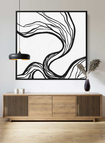 Square Canvas Wall Art Stretched Over Wooden Frame with Black Floating Frame and Abstract Art
