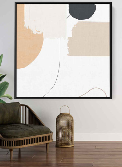 Square Canvas Wall Art Stretched Over Wooden Frame with Black Floating Frame and Light Abstract Art