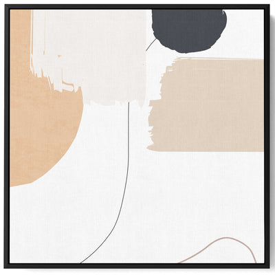 Square Canvas Wall Art Stretched Over Wooden Frame with Black Floating Frame and Light Abstract Art