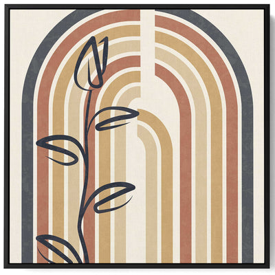 Square Canvas Wall Art Stretched Over Wooden Frame with Black Floating Frame and Colorful Arch Abstract Painting