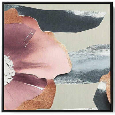 Square Canvas Wall Art Stretched Over Wooden Frame with Black Floating Frame and Colorful Floral Art Pattern Painting