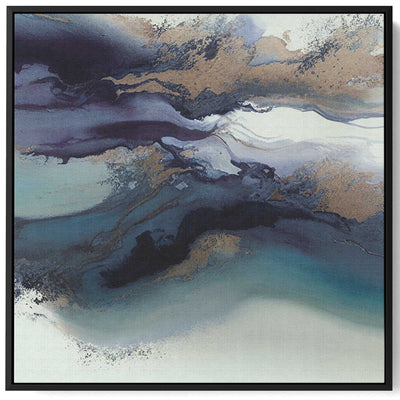 Square Canvas Wall Art Stretched Over Wooden Frame with Black Floating Frame and Mix Colors Abstract Painting