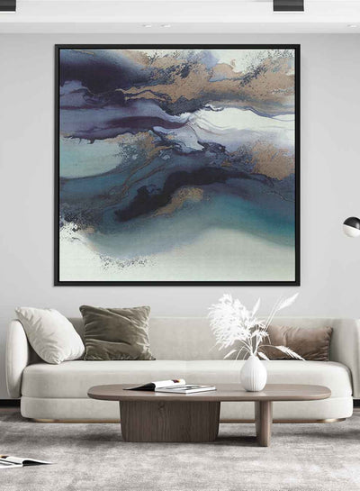 Square Canvas Wall Art Stretched Over Wooden Frame with Black Floating Frame and Mix Colors Abstract Painting