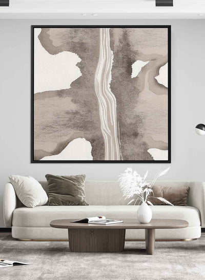 Square Canvas Wall Art Stretched Over Wooden Frame with Black Floating Frame and Road Pattern Painting