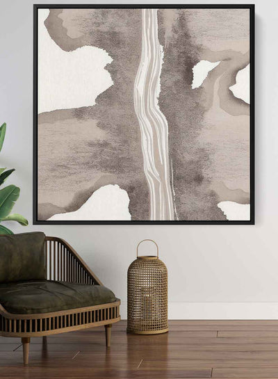 Square Canvas Wall Art Stretched Over Wooden Frame with Black Floating Frame and Road Pattern Painting