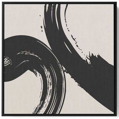 Square Canvas Wall Art Stretched Over Wooden Frame with Black Floating Frame and Bohemian Art Painting