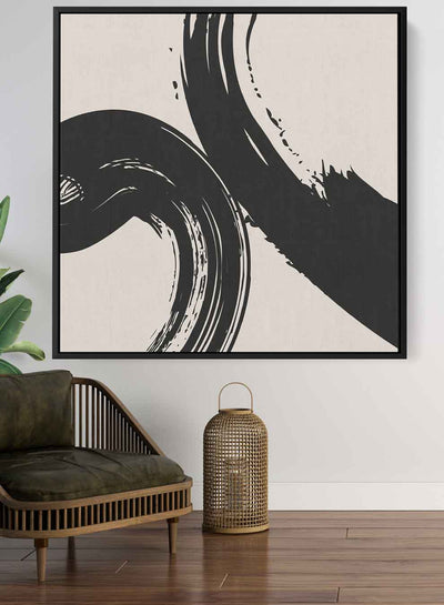 Square Canvas Wall Art Stretched Over Wooden Frame with Black Floating Frame and Bohemian Art Painting
