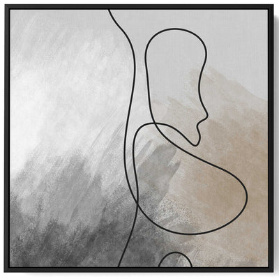 Square Canvas Wall Art Stretched Over Wooden Frame with Black Floating Frame and Boho Art Painting