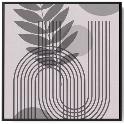 Square Canvas Wall Art Stretched Over Wooden Frame with Black Floating Frame and Floral & Lines Art Painting