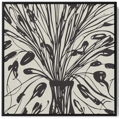 Square Canvas Wall Art Stretched Over Wooden Frame with Black Floating Frame and Bouquet Of Flowers Painting