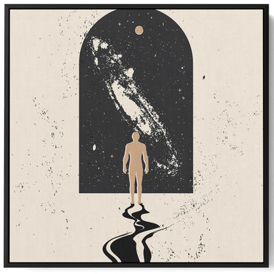 Square Canvas Wall Art Stretched Over Wooden Frame with Black Floating Frame and A Gate To Space Painting