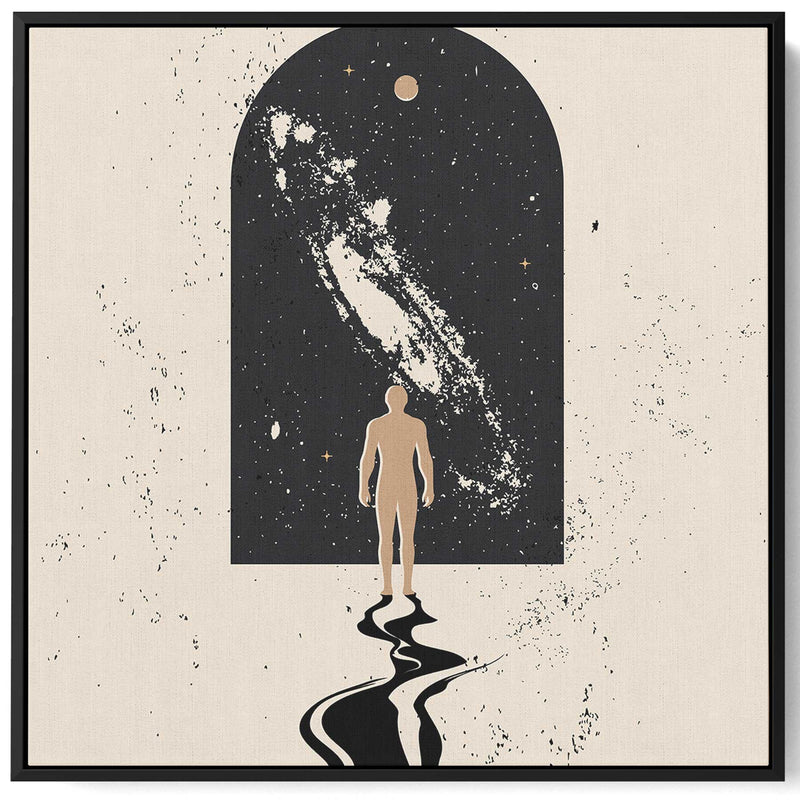 Square Canvas Wall Art Stretched Over Wooden Frame with Black Floating Frame and A Gate To Space Painting