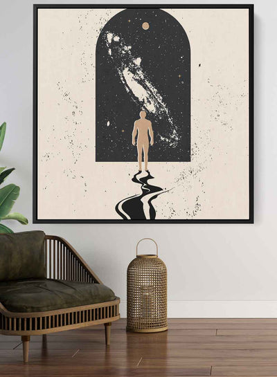 Square Canvas Wall Art Stretched Over Wooden Frame with Black Floating Frame and A Gate To Space Painting