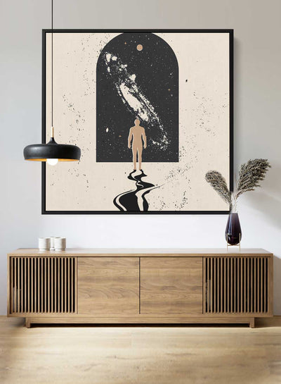 Square Canvas Wall Art Stretched Over Wooden Frame with Black Floating Frame and A Gate To Space Painting
