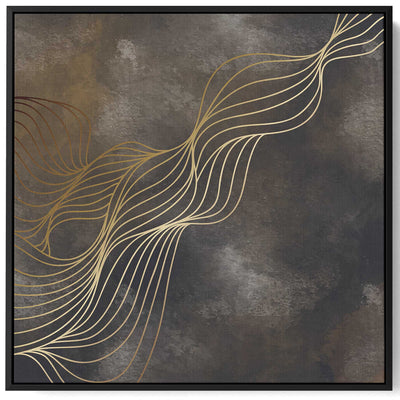 Square Canvas Wall Art Stretched Over Wooden Frame with Black Floating Frame and Gold Abstract Painting