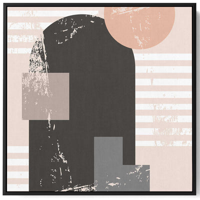 Square Canvas Wall Art Stretched Over Wooden Frame with Black Floating Frame and Colorful Shapes Painting