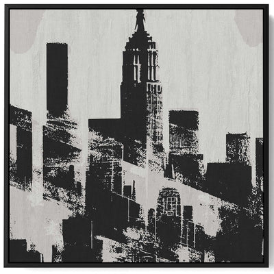 Square Canvas Wall Art Stretched Over Wooden Frame with Black Floating Frame and New York City Painting