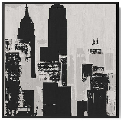 Square Canvas Wall Art Stretched Over Wooden Frame with Black Floating Frame and New York Painting
