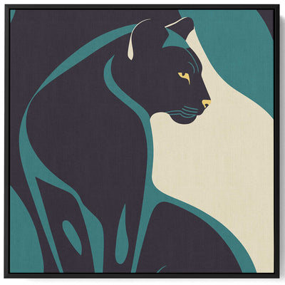 Square Canvas Wall Art Stretched Over Wooden Frame with Black Floating Frame and Black/Panther Painting