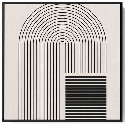 Square Canvas Wall Art Stretched Over Wooden Frame with Black Floating Frame and Curved Lines Painting