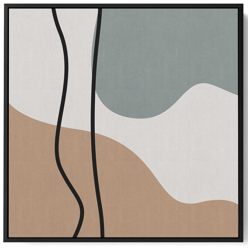 Square Canvas Wall Art Stretched Over Wooden Frame with Black Floating Frame and Boho Painting