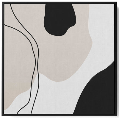 Square Canvas Wall Art Stretched Over Wooden Frame with Black Floating Frame and Boho Abstract Painting