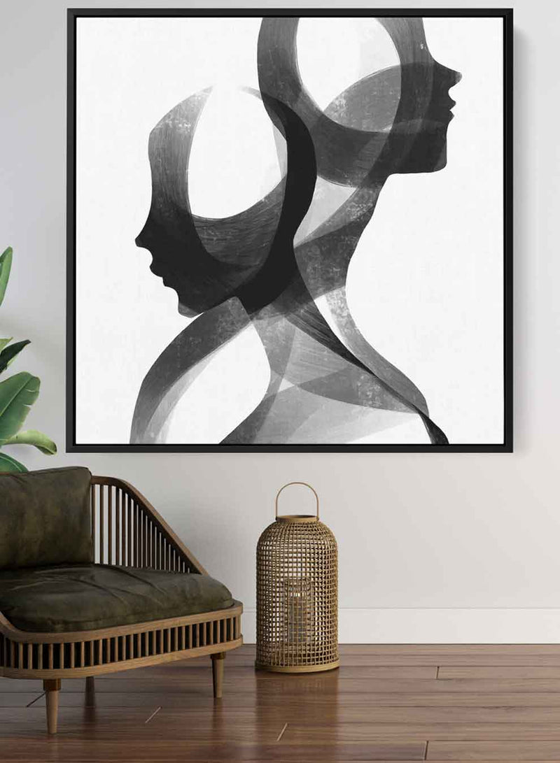 Square Canvas Wall Art Stretched Over Wooden Frame with Black Floating Frame and Portrait Of A Couple Of People Painting