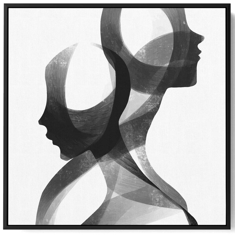 Square Canvas Wall Art Stretched Over Wooden Frame with Black Floating Frame and Portrait Of A Couple Of People Painting